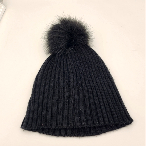 Black Knit Beanie with Floral Embroidery by Renee's NYC Accessories - Picture 2 of 3